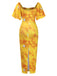Yellow 1930s Puff Sleeves Square Neck Dress