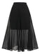 2PCS Black 1960s V-Neck Vest Top & Pleated Skirt