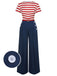 [Pre-Sale] Red 1950s Striped Patchwork Nautical Jumpsuit