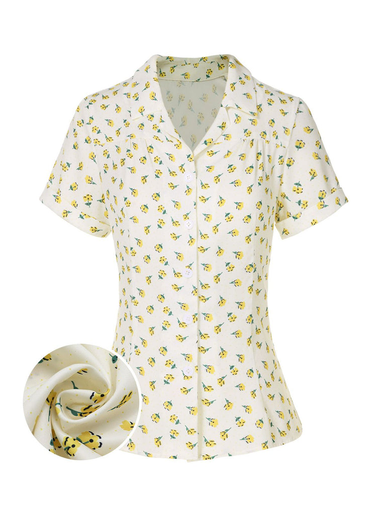 [Pre-Sale] Yellow 1940s Lapel Ditsy Floral Blouse