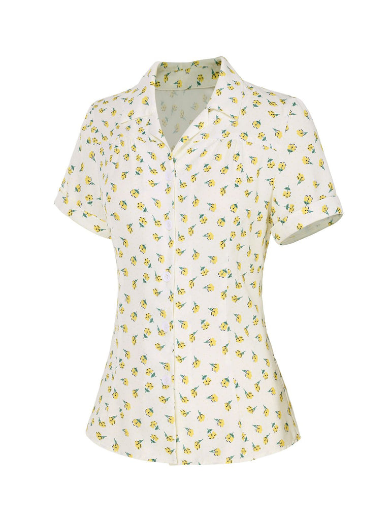 [Pre-Sale] Yellow 1940s Lapel Ditsy Floral Blouse