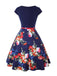 Deep Blue 1950s Floral Patchwork Swing Dress