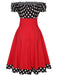Black & Red 1950s Polka Dots Off Shoulder Dress
