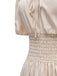 1930s Solid Off-Shoulder Smocked Puff Sleeves Dress