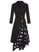 Black 1940s Polka Dots Patchwork Tie Waist Dress