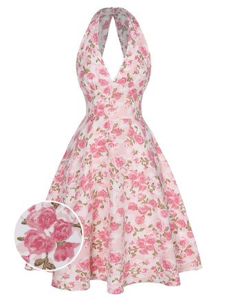 Pink 1950s Floral V-Neck Dress