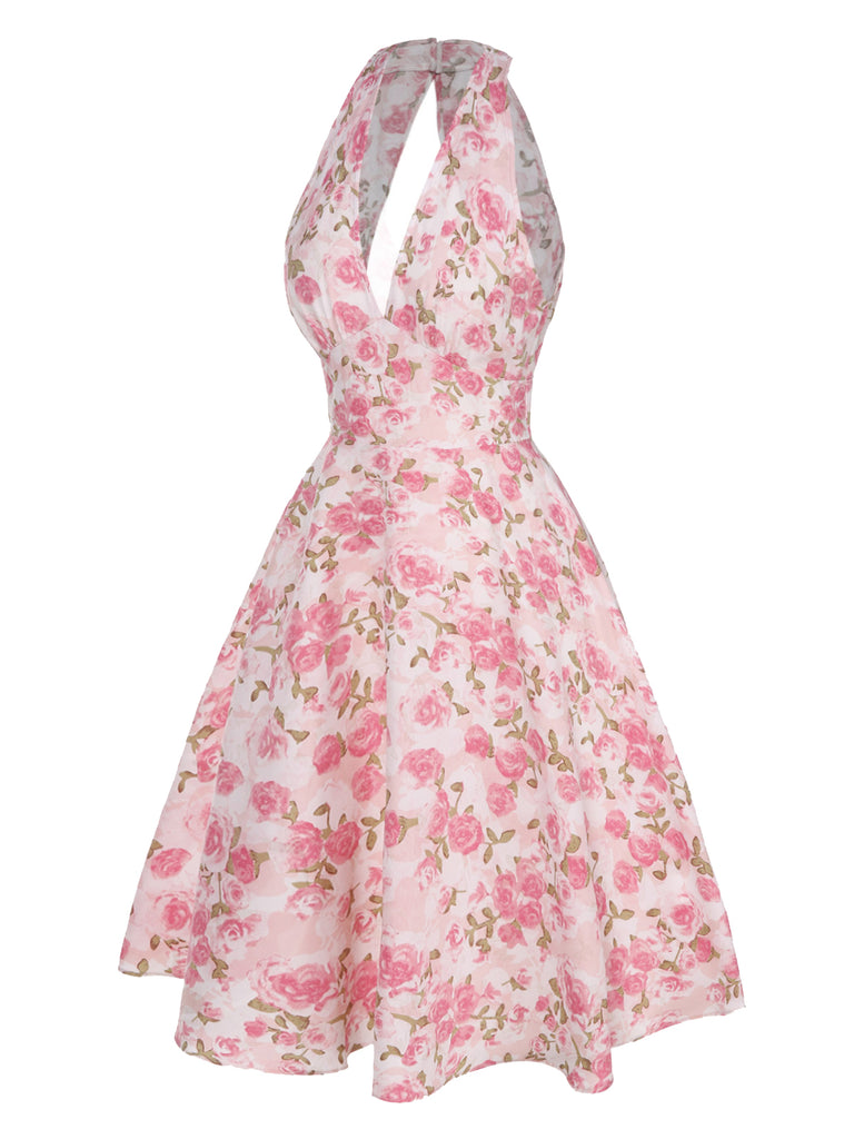 [Pre-Sale] Pink 1950s Floral V-Neck Dress