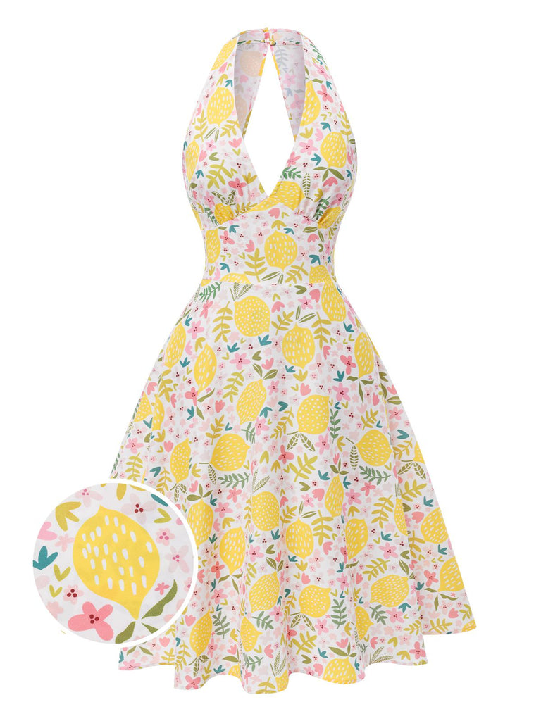 [Pre-Sale] Cream Yellow 1950s Lemon V-Neck Dress