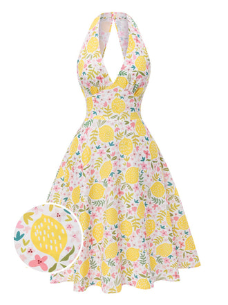 [Pre-Sale] Cream Yellow 1950s Lemon V-Neck Dress