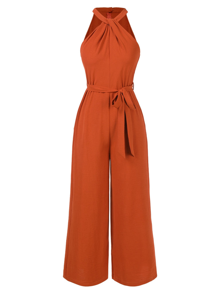 [Pre-Sale] Orange Red 1930s Solid Twist Jumpsuit