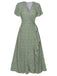 Green 1940s Ditsy Floral Flounce Sleeve Dress