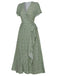 Green 1940s Ditsy Floral Flounce Sleeve Dress