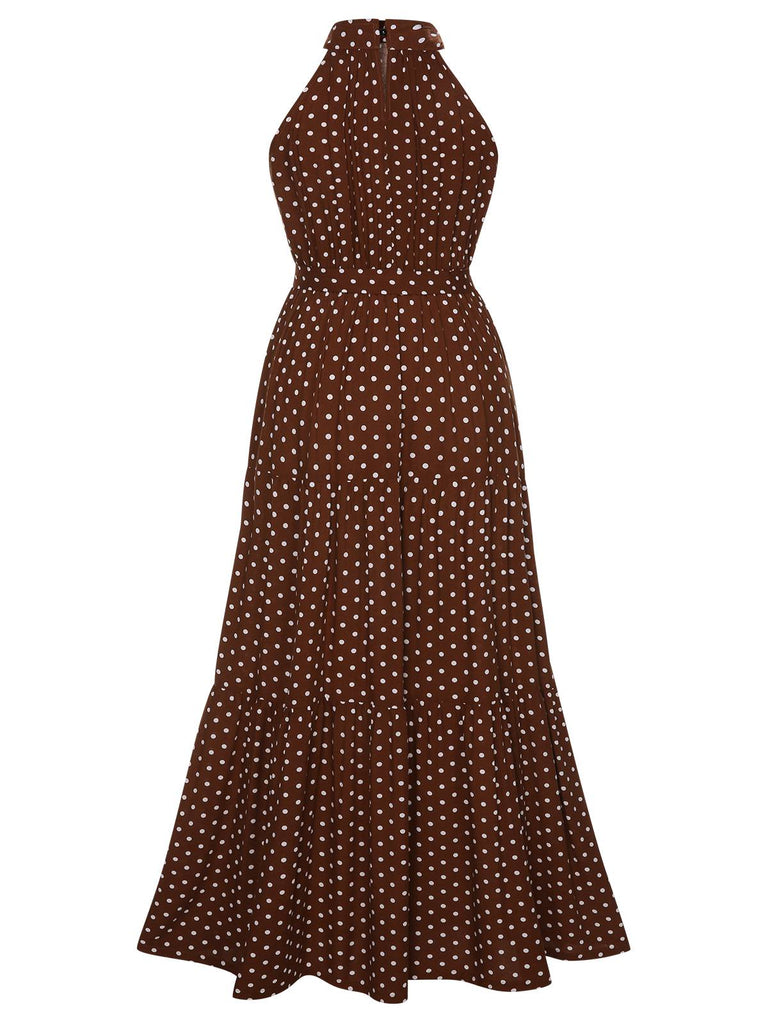 Coffee 1940s Crew Halter Polka Dot Dress