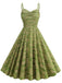 Green 1950s Floral Suspender Swing Dress