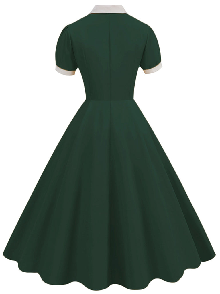 1950s Contrast Short Sleeve Lapel Dress