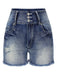 Blue 1950s Distressed Raw Hem Denim Shorts