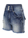 Blue 1950s Distressed Raw Hem Denim Shorts