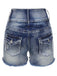 Blue 1950s Distressed Raw Hem Denim Shorts