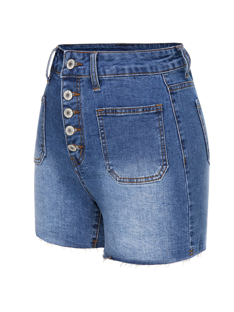 Blue 1950s Denim Pocketed Shorts