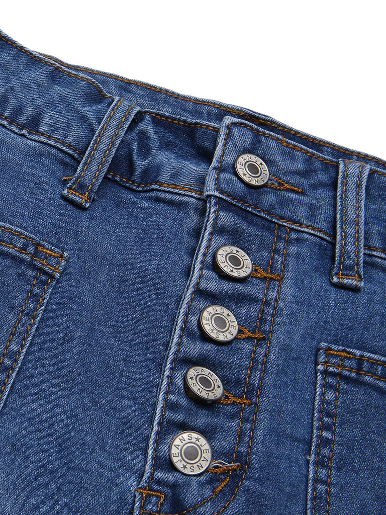 Blue 1950s Denim Pocketed Shorts