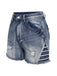 Blue 1940s Embroidered Patchwork Denim Shorts