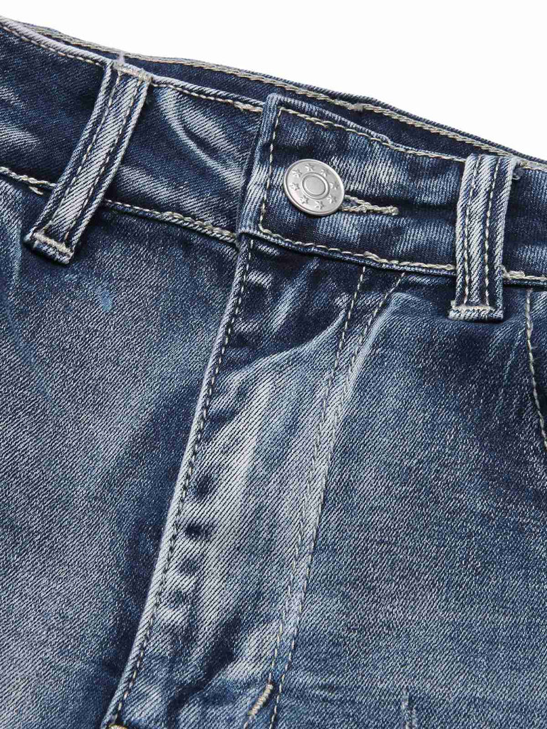 Blue 1940s Embroidered Patchwork Denim Shorts