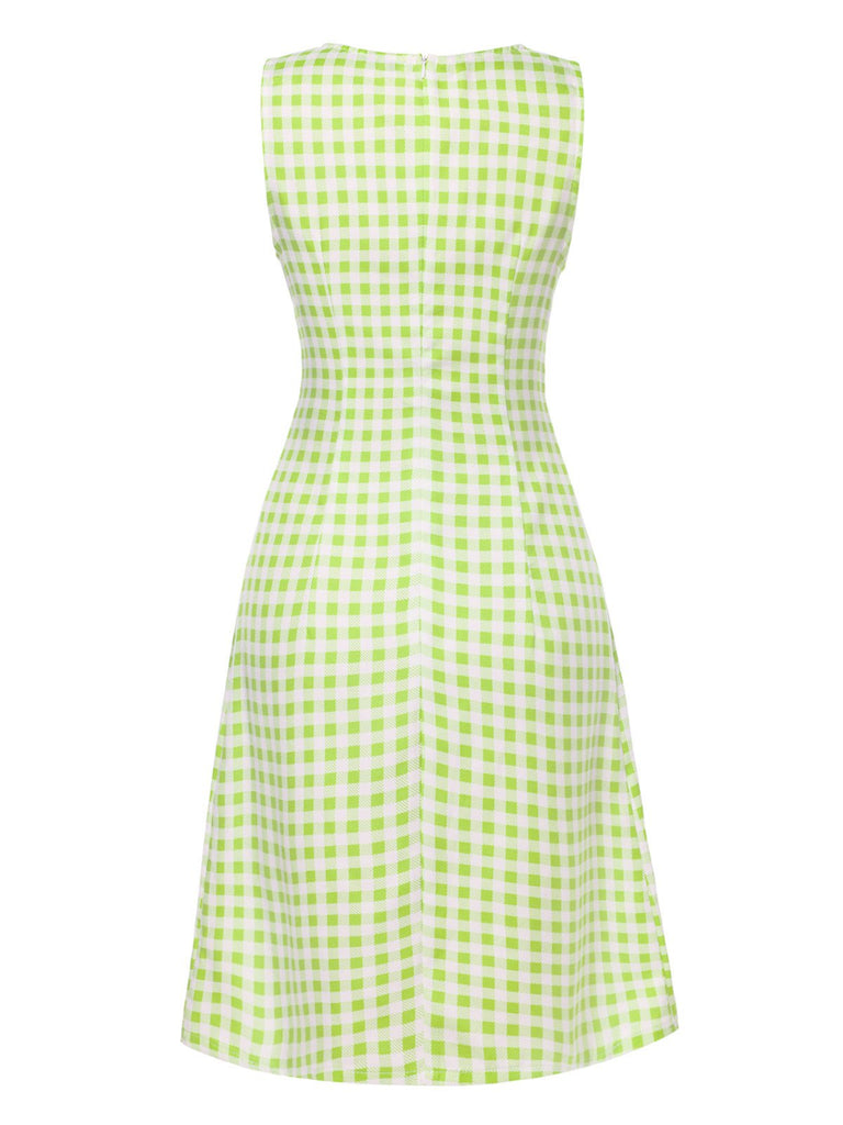 [Pre-Sale] Green 1960s Waist Tie Gingham Mod Dress