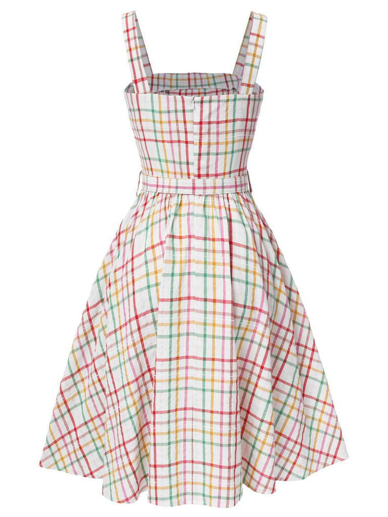 [Pre-Sale] Colorful 1950s Wide Strap Bow Plaid Dress