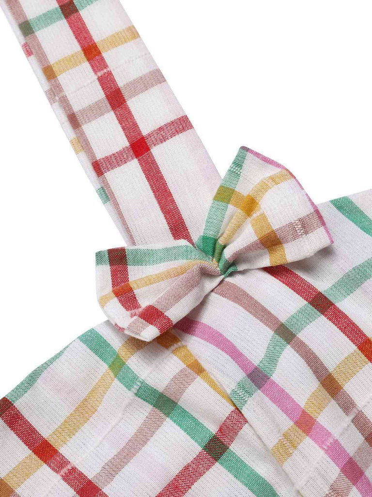 [Pre-Sale] Colorful 1950s Wide Strap Bow Plaid Dress