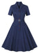 1950s Lapel Solid Buttons Belt Dress