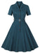 1950s Lapel Solid Buttons Belt Dress