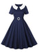 Dark Blue 1950s Peter Pan Collar Solid Dress