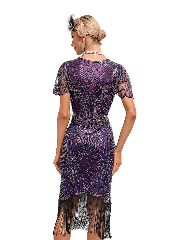 1920s Cap Sleeves Tassel Sequined Dress