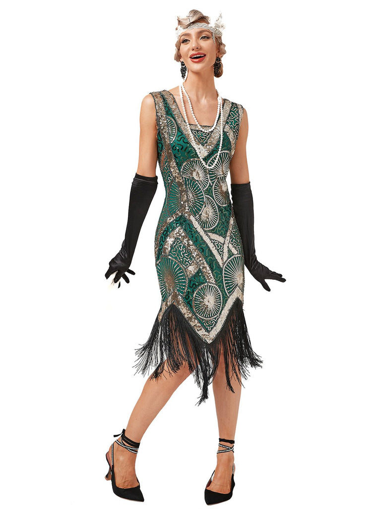 1920s Embroidered Beaded Fringe Sequined Dress