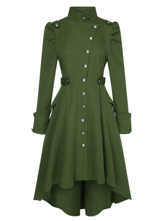 1950s Solid Stand Collar Button Coat