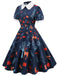 Dark Blue 1950s Forest Puff Lapel Dress