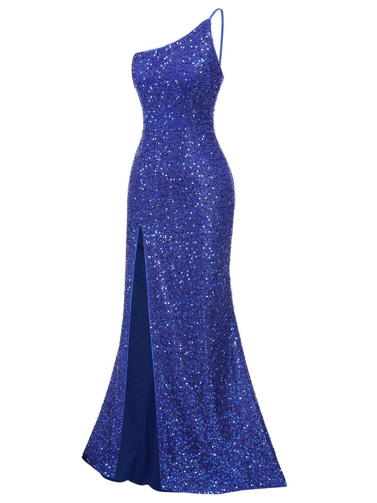 Blue 1920s One-Shoulder Sequined Mermaid Dress