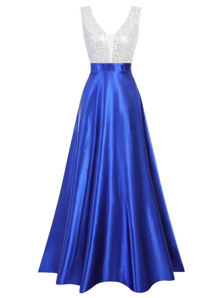 Blue 1920s V-Neck Sequined Formal Dress