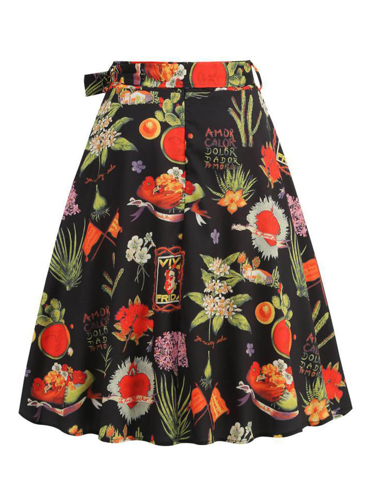 Multicolor 1950s Frida Floral A-Line Skirt