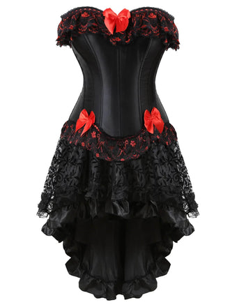 [Pre-Sale] 2PCS Black & Red 1970s Steampunk Bow Corset & Skirt