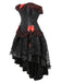 2PCS Black & Red 1970s Steampunk Bow Corset & Skirt