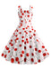 White 1950s Cherry Wide Straps Dress