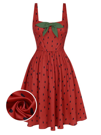 Red 1950s Strawberry Seed Straps Dress