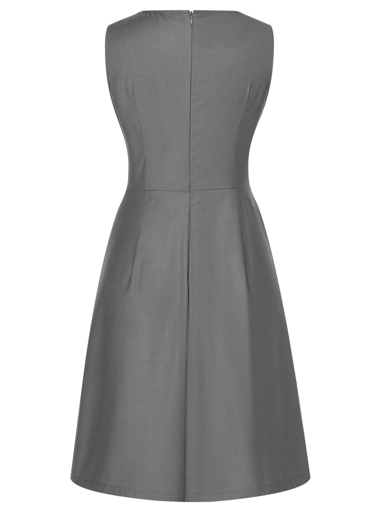 [Pre-Sale] Gray 1960s Solid Round Neck A-Line Dress