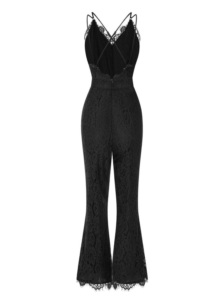 1960s Spaghetti Strap V-Neck Lace Jumpsuit