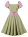 Pale Green 1950s Contrast Puff Sleeves Dress