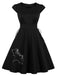 Black 1950s Halloween Bat Lace-Up Dress