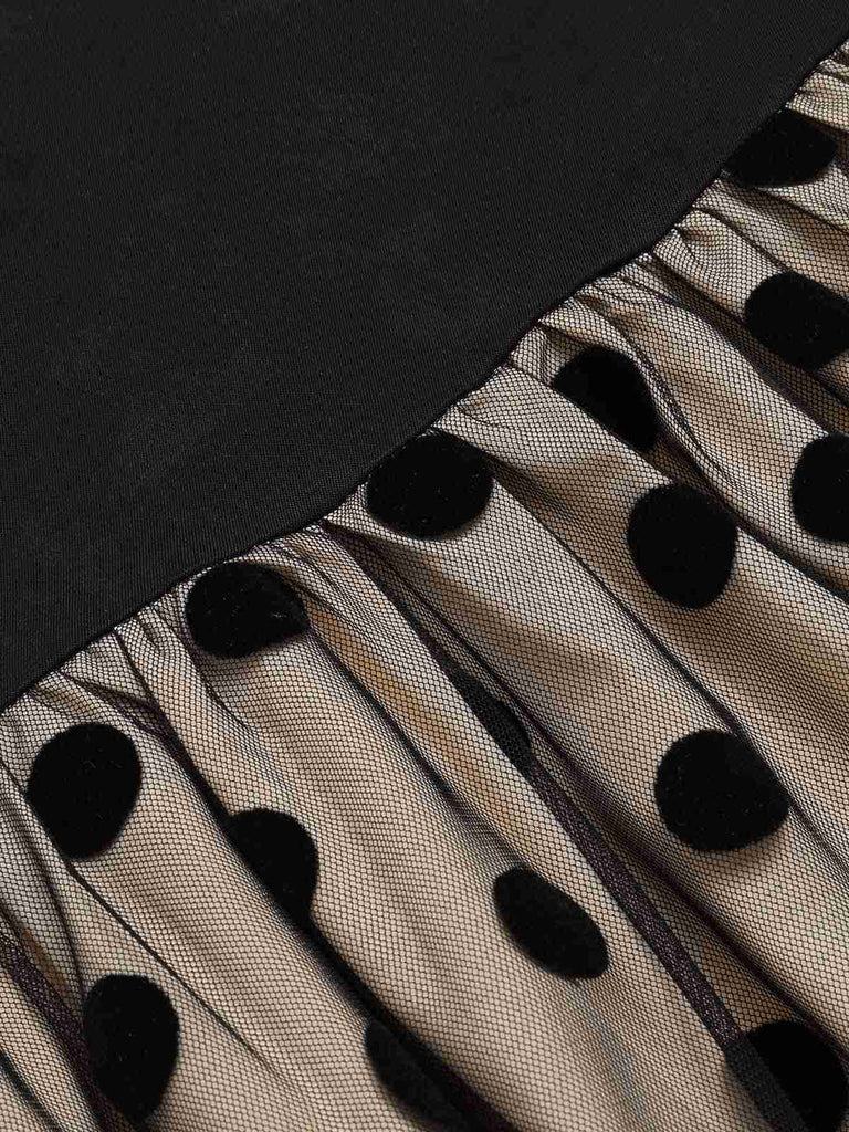 [Pre-Sale] Black 1950s Polka Dot Mesh Belted Dress