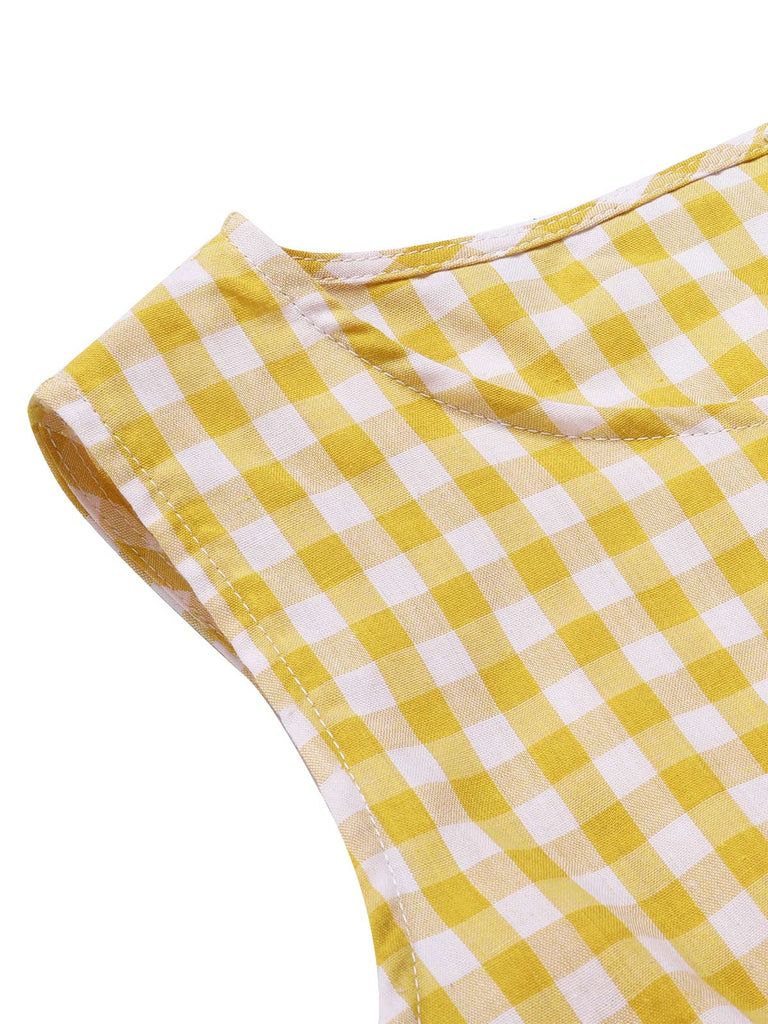 [Pre-Sale] Yellow 1960s Round Neck Gingham Bow Sleeveless Dress