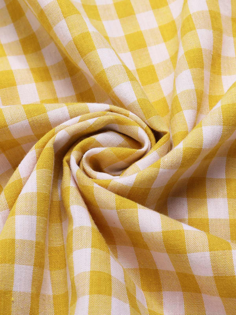 [Pre-Sale] Yellow 1960s Round Neck Gingham Bow Sleeveless Dress